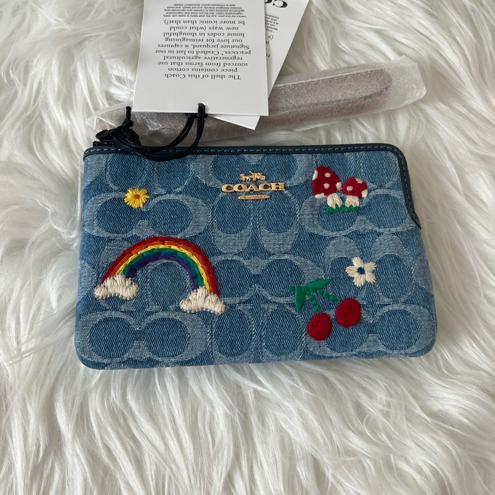 Coach denim embroidered wristlet - Picture 2 of 6